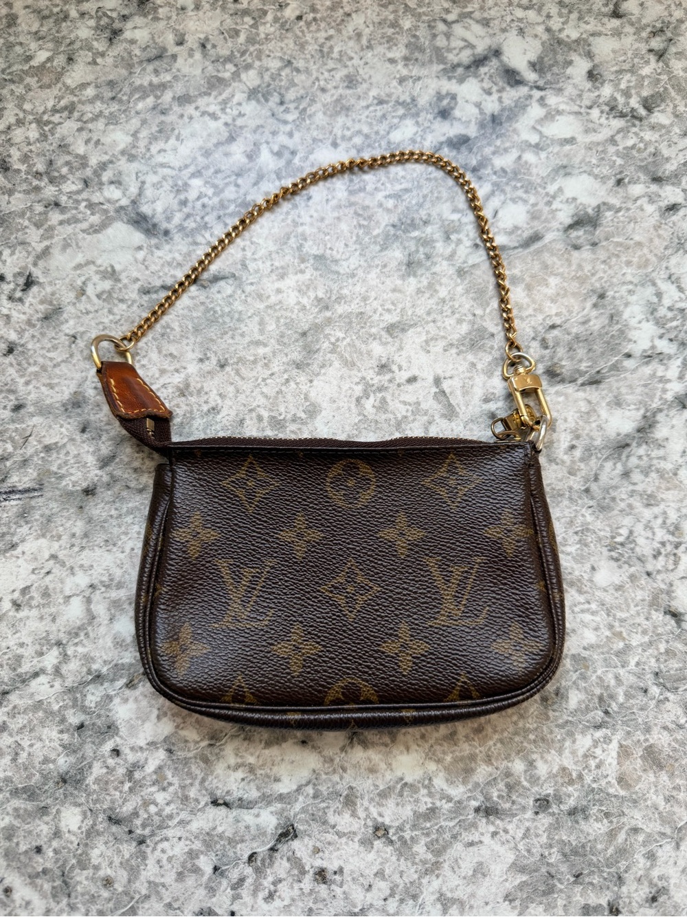 Louis Vuitton Monogram Mini Pochette in Brown with Gold Chain